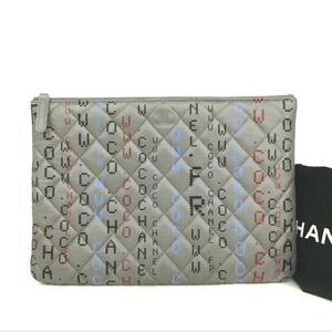 CHANEL Data Center O Case Clutch Quilted Printed Lambskin Medium Print, Silver